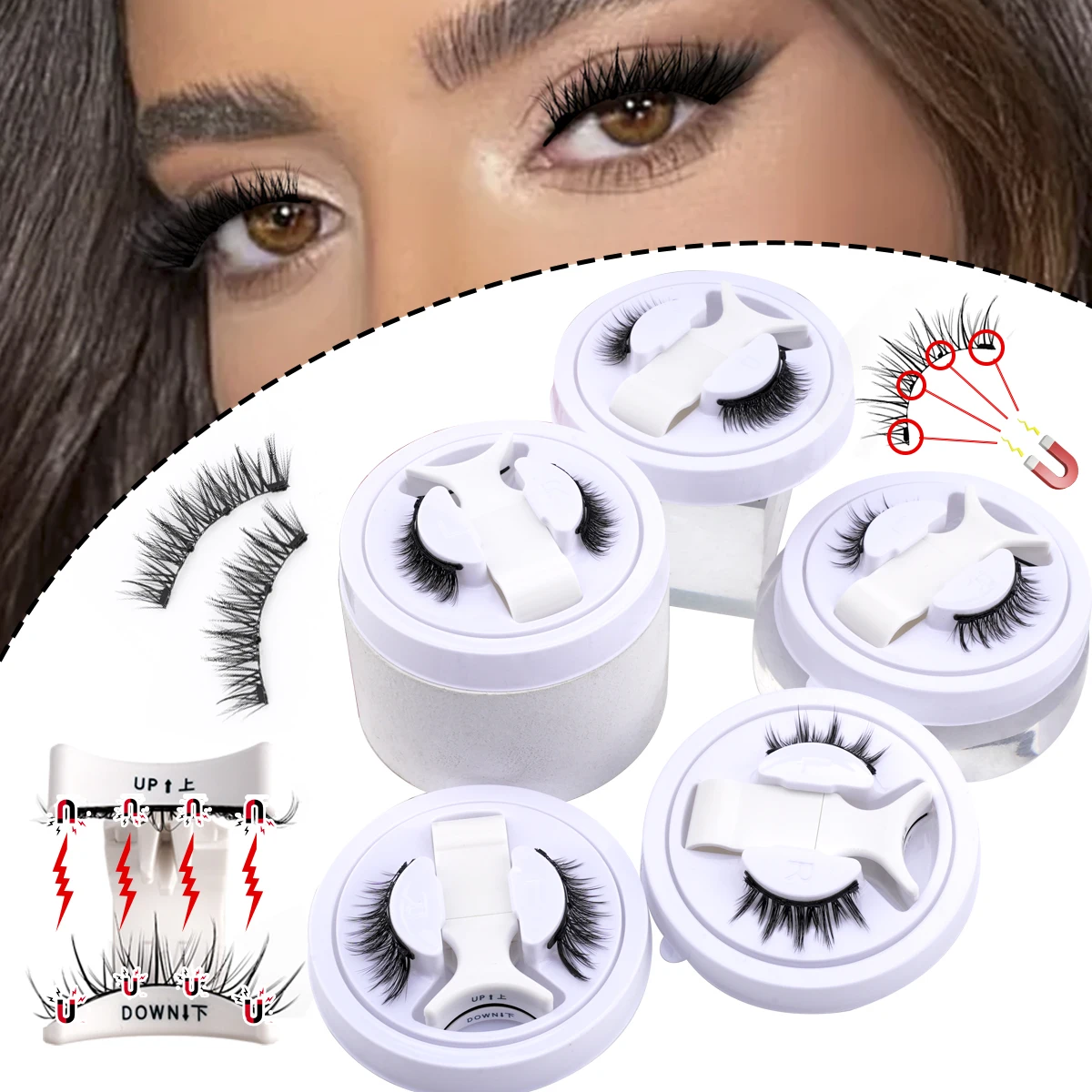 New 1 Pair Magnetic Eyelashes Handmade Fluffy Faux Mink Lashes Reusable Natural Long lashes and Magnetic Tweezers Set Makeup