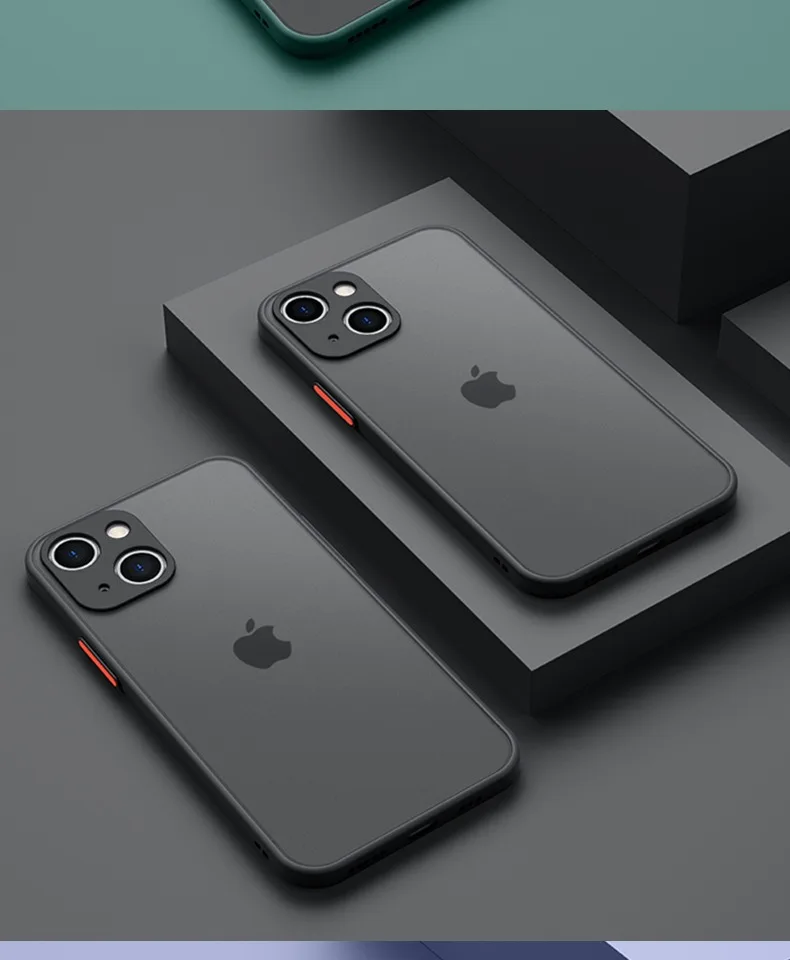 Shockproof Armor Matte Case For iPhone 13 12 Mini 11 Pro Max XR XS X 7 8 Plus SE Luxury Silicone Bumper Clear Hard PC Cover Capa clear iphone 11 Pro Max case
