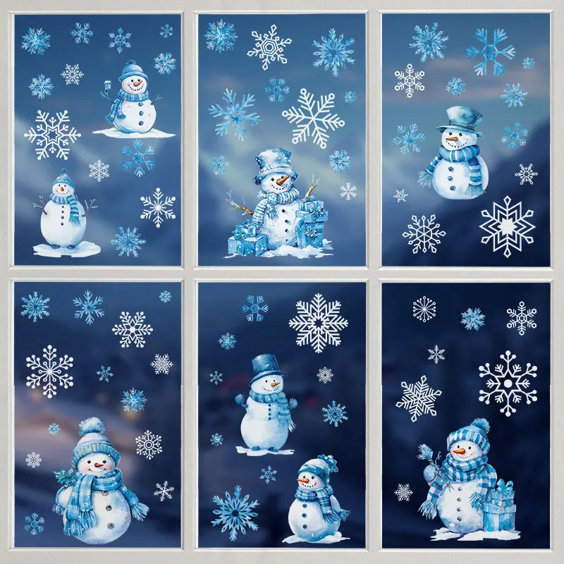 Christmas Window Stickers Snowflake Cartoon Snowman PVC Wall Stickers Home Glass Window New Year Decoration