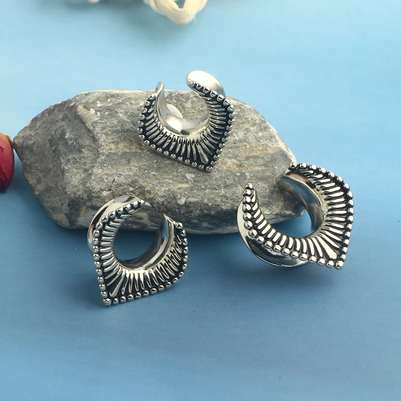 Design Ear Plugs Tunnels Gauges for Women - Silver Earrings Gauges Plugs Body Piercing Basic Earrings for Stretched Earlobe