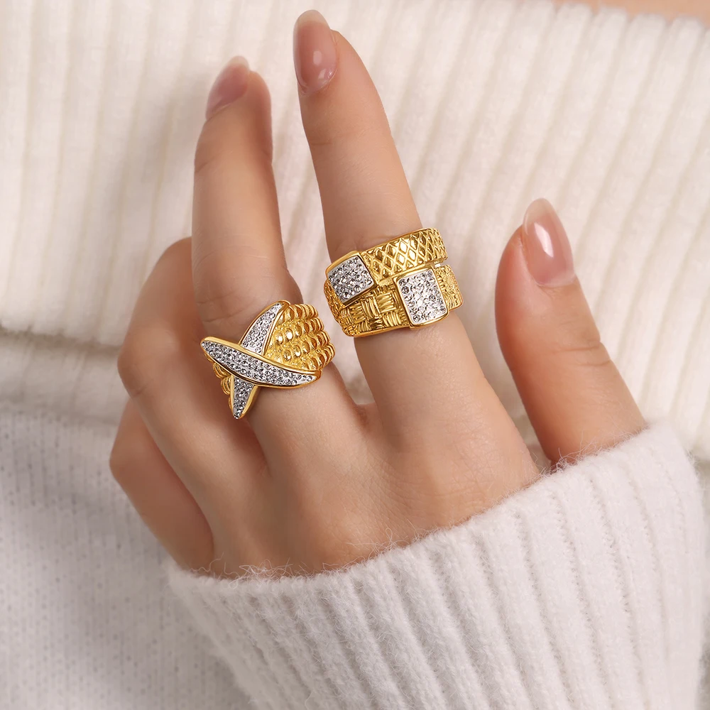 

Irregular Square Zircon Rings For Women Stainless Steel Ring Trend Wedding Party Fashion Jewerly Gift