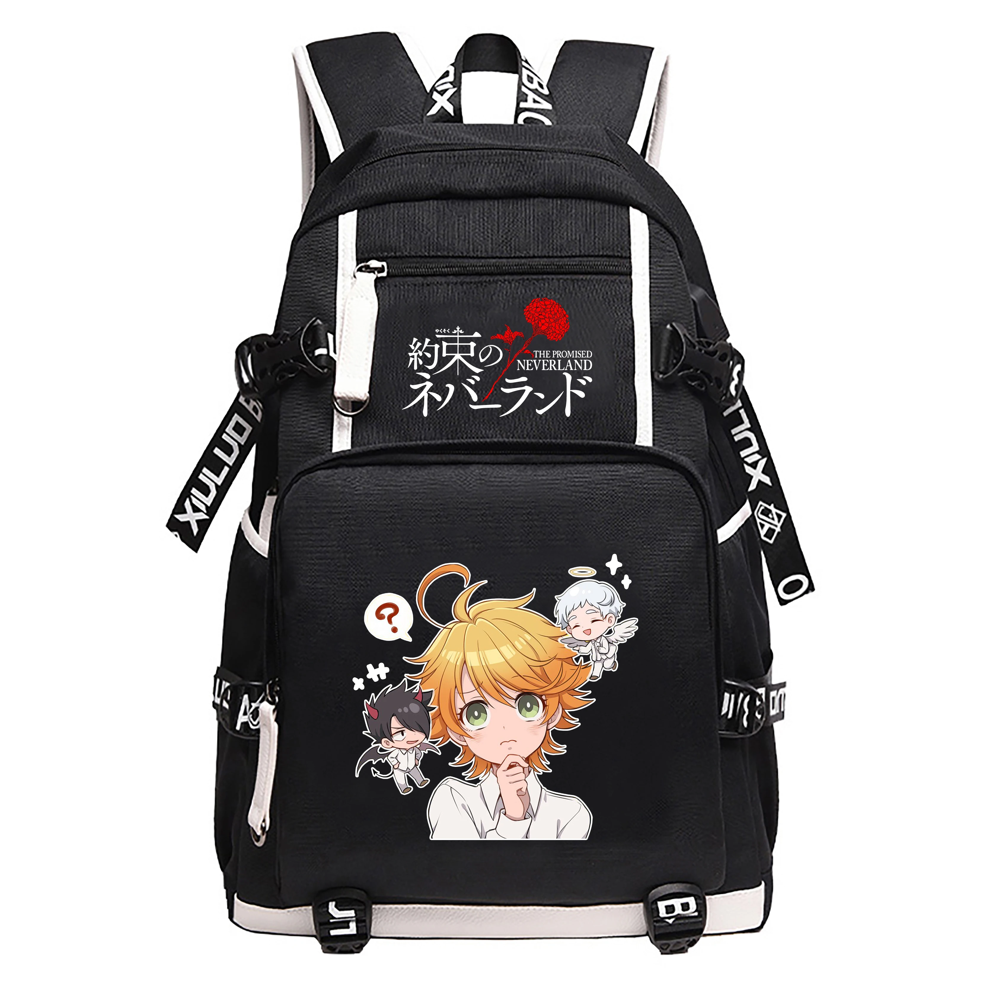 

The Promised Neverland Oxford School Bags Anime Bookbag Women Cartoon Travel Backpack Students USB Laptop Bagpack