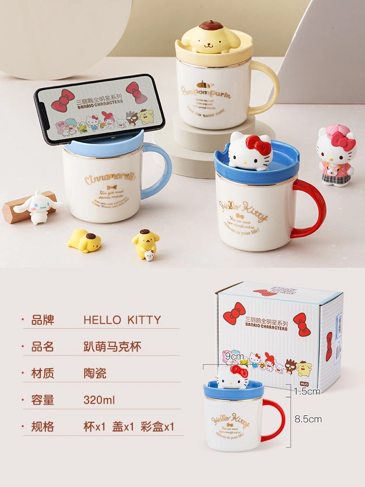 Sanrios Kawaii My Melody Hello Kittys Cinnamoroll Screw Cap Coffee Cup  380Ml Cartoon Doll Head Cute Student Thermos Cup - AliExpress