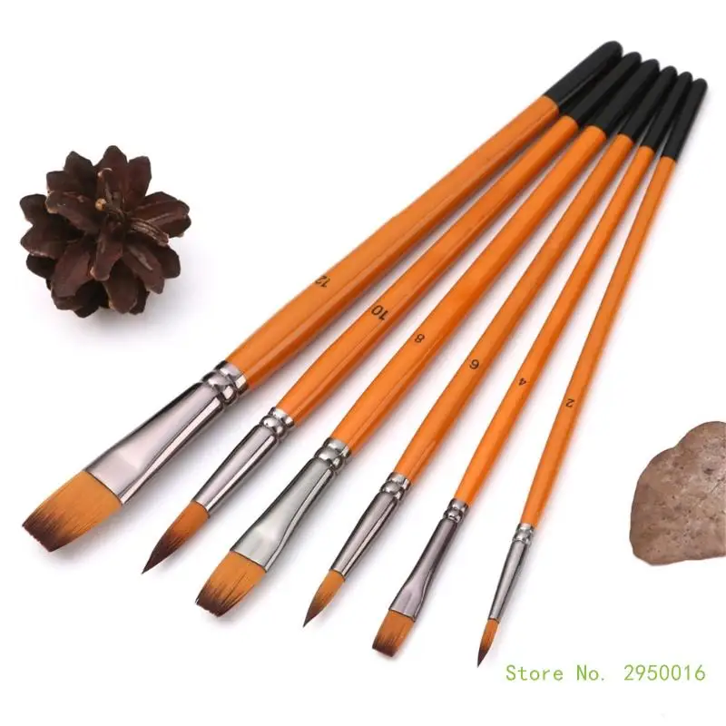 

6PCS Artist Paintbrush Professional Paintbrush Fine Tip and Flat Tip Nylon Paint Brush for Watercolor Gouache Painting