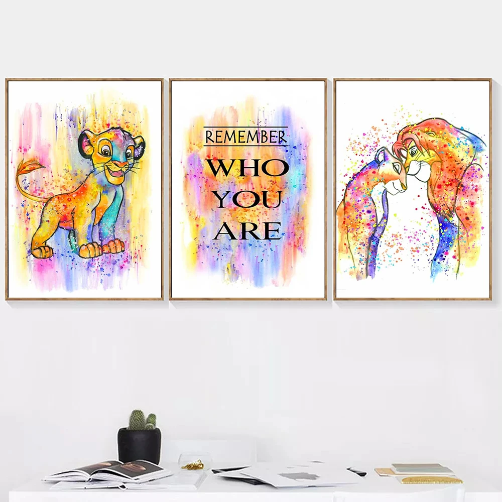 

Disney Lion King Watercolor Poster and Prints Simba and Nala Canvas Paintings Wall Art Picture Living Room Nursery Home Decor