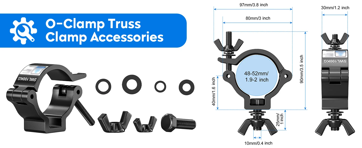 U'King 8Pcs Black Truss Clamps Heavy Duty Stage Lighting Hooks For Hanging DJ Lighting Par Lights Spot Lights