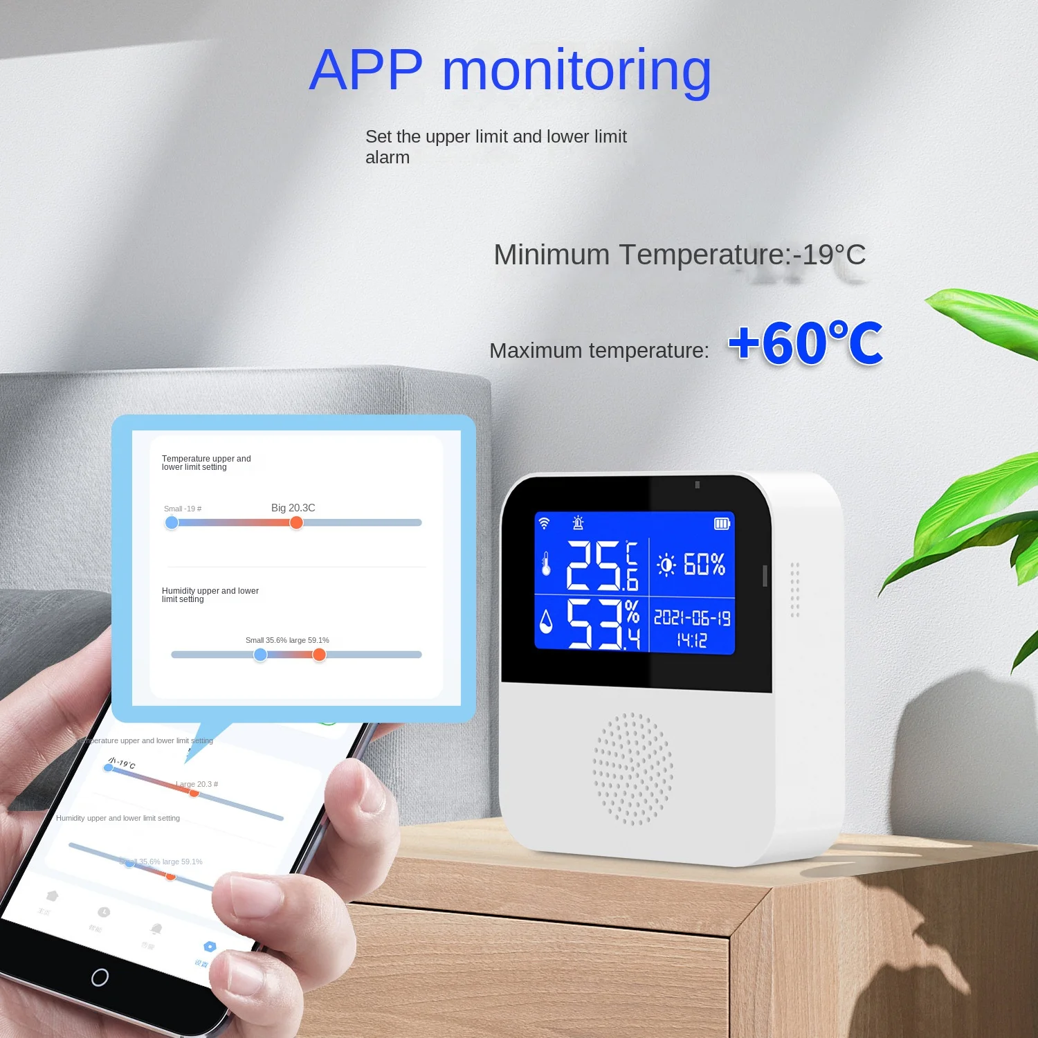 Moniteur d'humidité de la température WiFi intelligent Capteur d'humidité  de la température sans fil Notification de l'application TUYA 