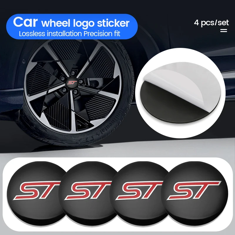 4Pcs 56Mm Car St Logo Wheel Center Stickers Coprimozzo Decalcomania Per Ford Mustang Shelby Focus Kuga Transit Fusion Fiesta Accessori