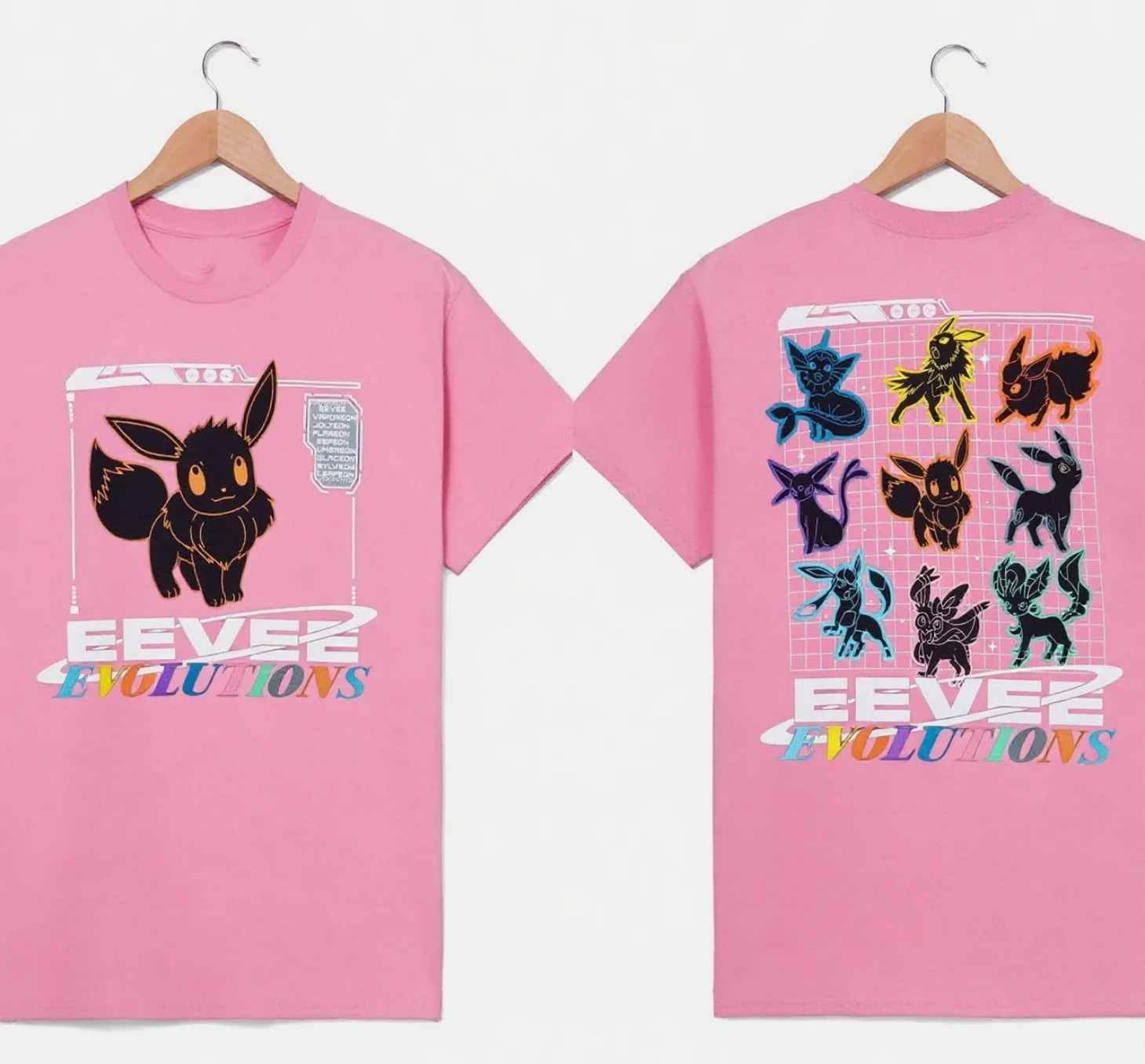 Camiseta de algodón Eevee Evolutions, Logo frontal Eevee, espalda,  estampado de evolución colorida, 100% algodón para amantes de Pokémon,  camiseta S-4XL - AliExpress, image size:1459x1356
