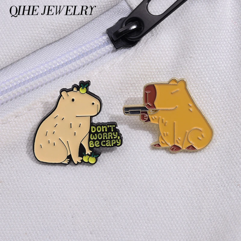 

Animal Don't Worry Be Cappy Brooch Enamel Pin Capybara Backpack Custom Jewelry Kids Lapel Hat Accessories Women Gifts