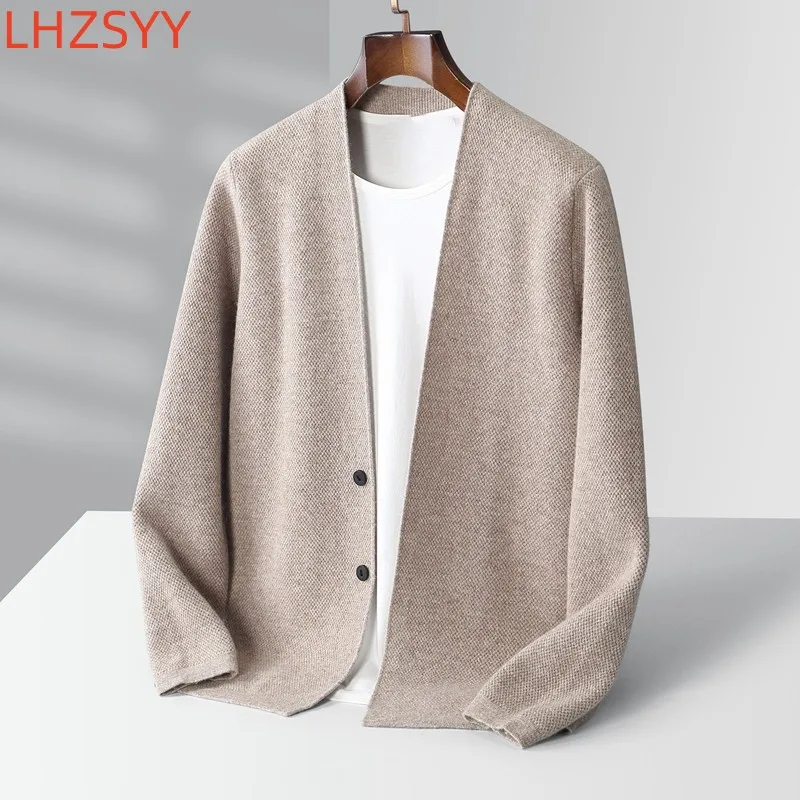 LHZSYY 남성용 캐시미어 재킷, V넥 니트 가디건, 캐주얼 루즈 탑, 청년 순수 울 스웨터, 따뜻한 고품질 코트, 가을 신상
