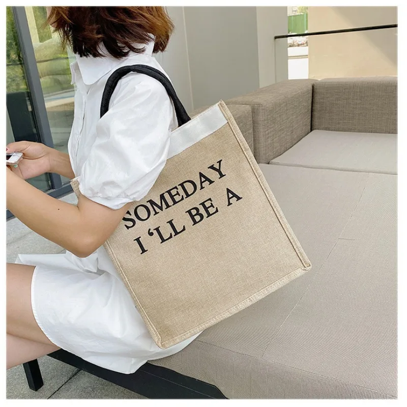 Women Handbag Top-Handle Bag Linen Casual Tote National Style Canvas Commuter Underarm Pack Large Capacity Shoulder Shopping Bag