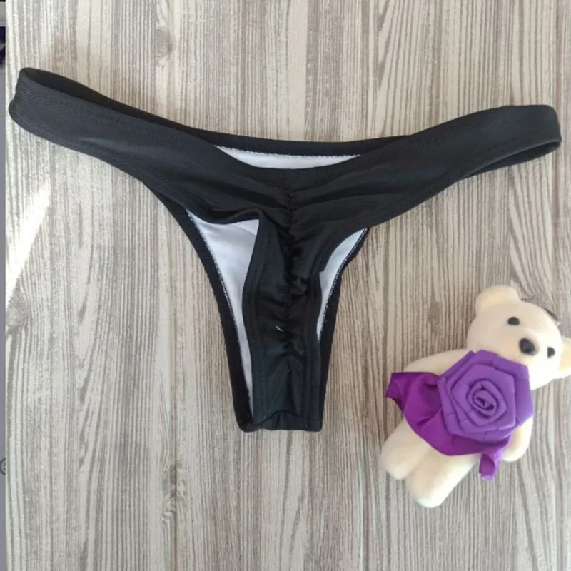 Woman Girl T-Shaped Thongs Solid Color Single Swimming Trunks Swimsuit Pleated Bikini Summer Beach Swimsuit