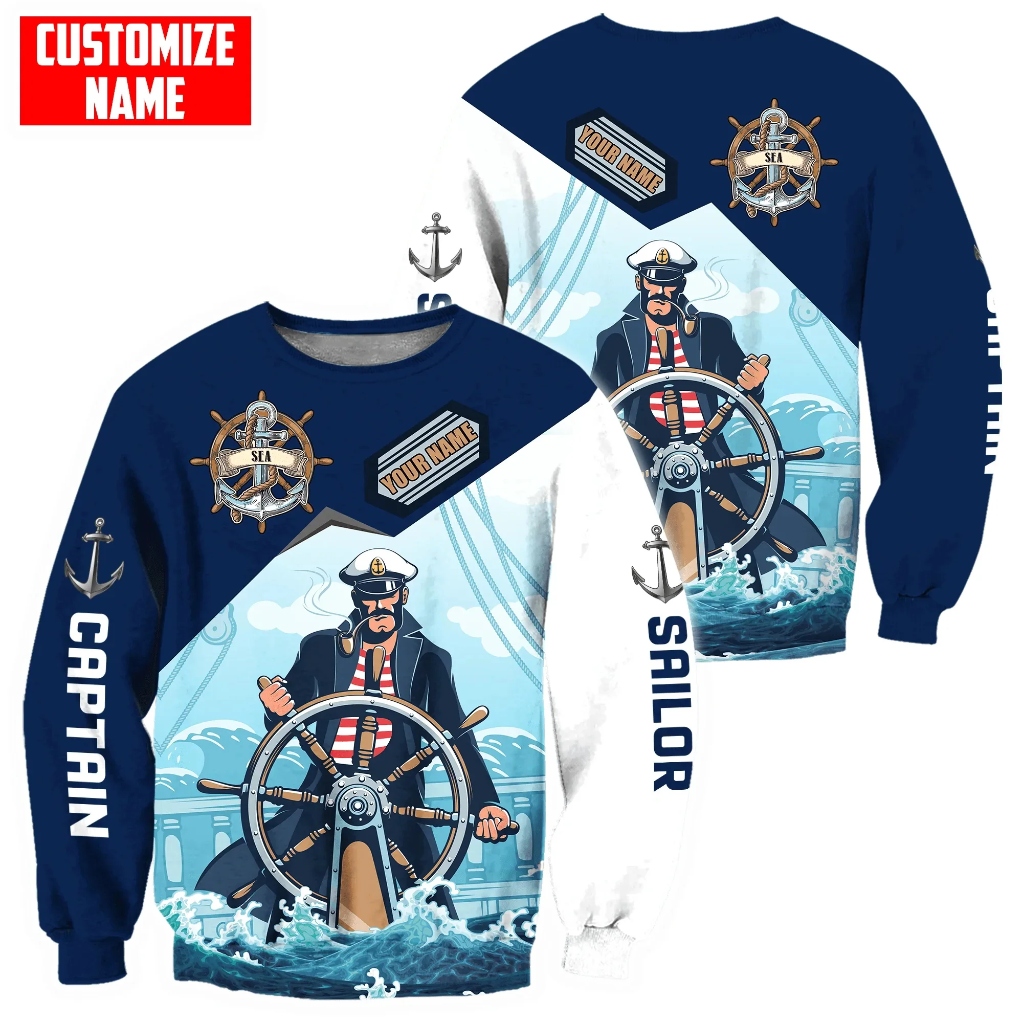 Customized Name Captain Sailor 3D All Over Printed Men's Hoodie Unisex sweatshirt Streetwear Casual zip hoodies DK519