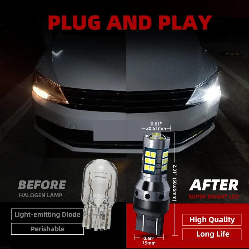 2pcs T20 7440 W21W 7505 LED ְ  Ʈ Blubs DRL Canbus   Audi A1 8X 2010-2014 Q3 8U 2011-2018