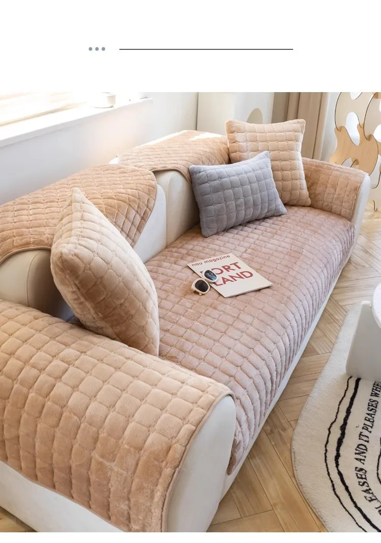 Plush Plaid Sofa Cushion Image 6