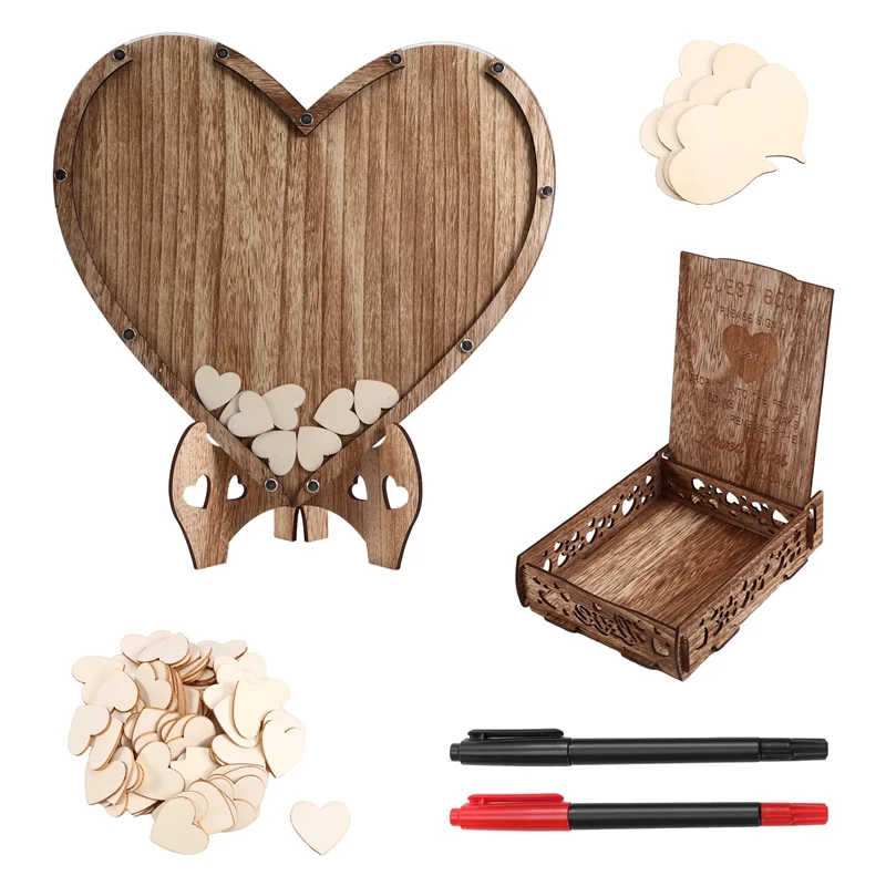 A96K-Wedding Guestbook Heart-Shaped Bracket Pastoral Wedding Storage Box Birthday Message Wedding Sign-In Table