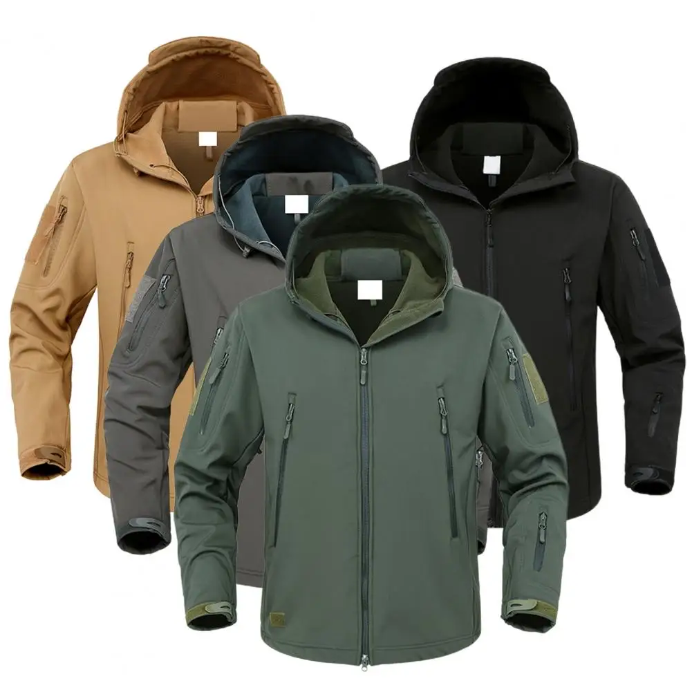 

Men Jacket Popular Fastener Tape Fleeced Windbreaker Autumn Winter Men Hooded Jacket