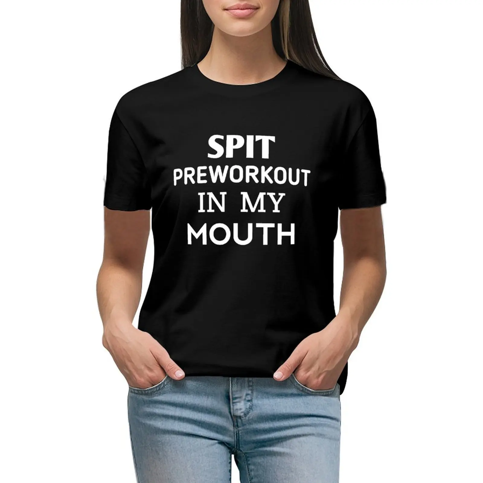 Spit Preworkout In My Mouth T-Shirt Divertenti Magliette Divertenti Di Moda Coreana Per Le Donne
