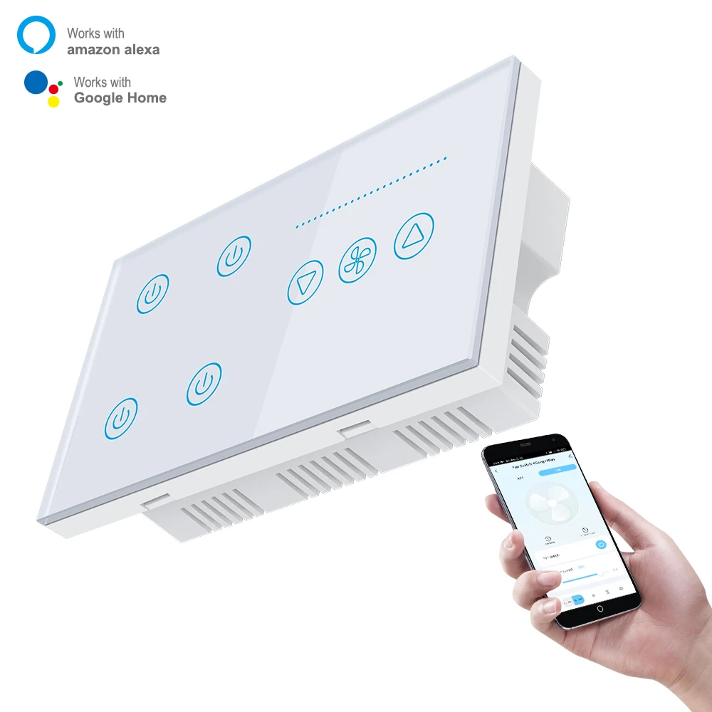Tuya Wifi Smart Light 4 Gang Switch Fan Speed Dimmer interruptor Glass Touch Panel Power Metering Remote by Alexa Google Home smart switch smart light switch