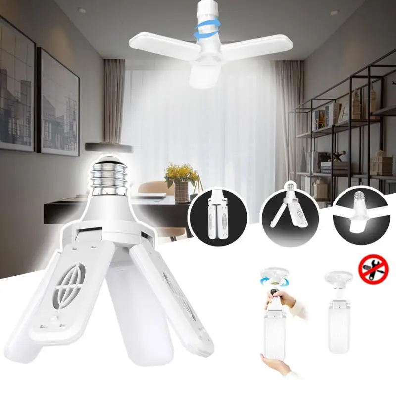 

E27 LED Bulb Fan Blade Timing Lamp AC170-265V 40W Foldable Led Light Bulb Lampada For Home Ceiling Light With Remote Controller