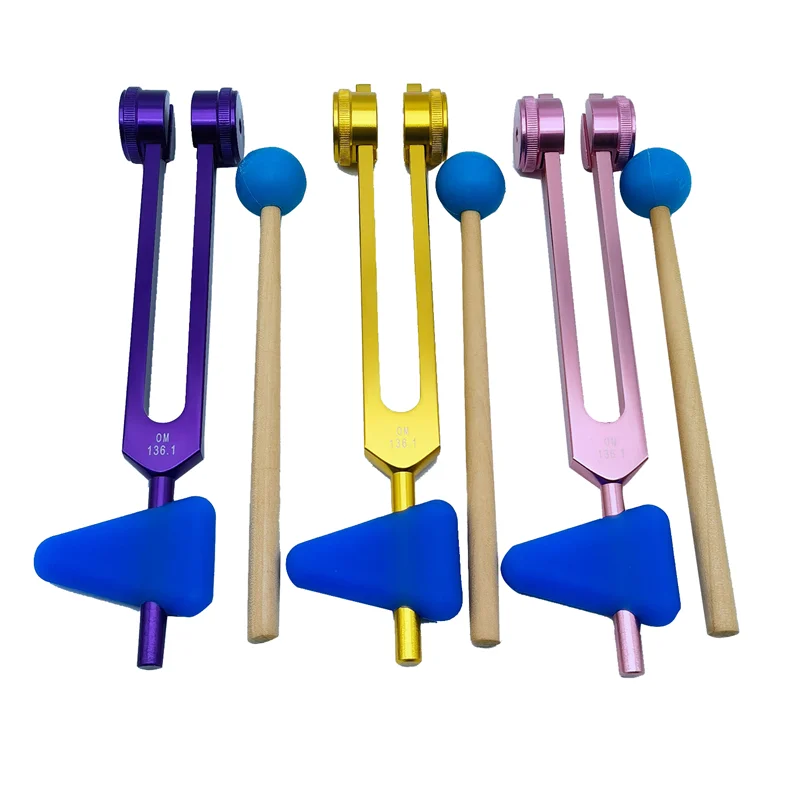 136.1 OM136.1 Aluminum Alloy Tuning Fork with Hammers for Healing Chakra, Sound Therapy, Reliever Stress,Purple 5