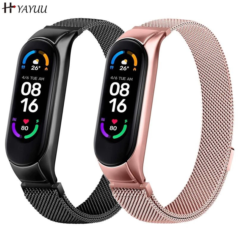 Yayuu Watch Strap For Xiaomi Mi Band 6 / Mi Band 5 Stainless Steel Mesh Metal Replacement Bands For Xiaomi Mi Band 7 6 Bracelet