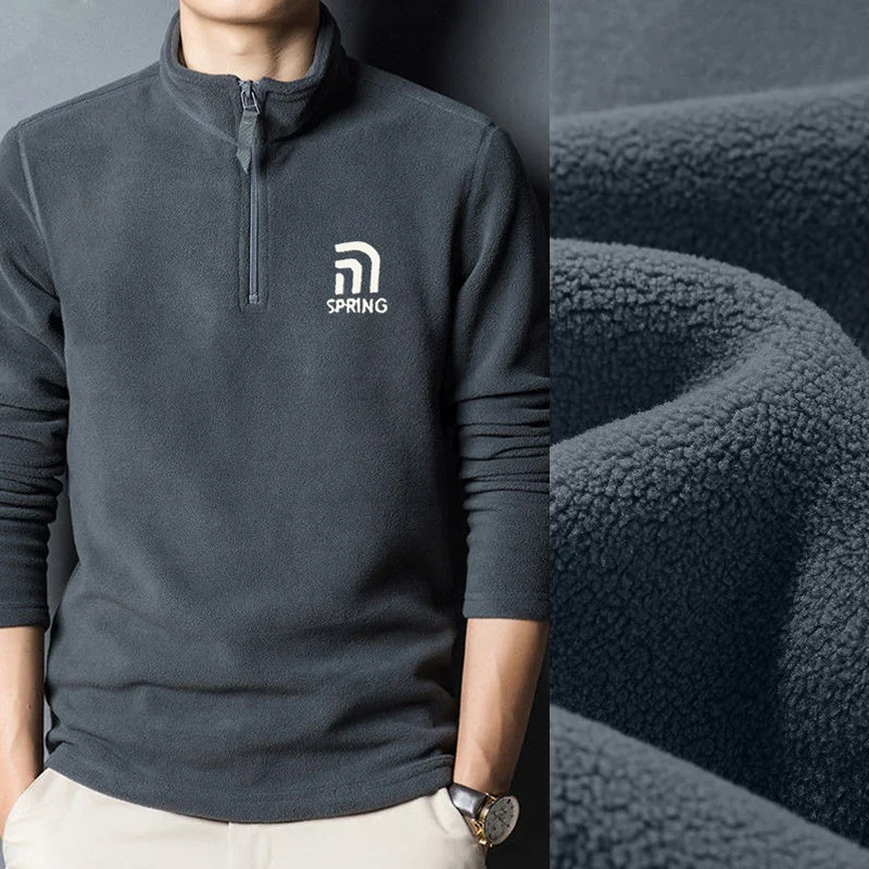 Men's Solid Autumn Winter Pullover Turtleneck Letter Embroidery Zipper Long Sleeve T-shirt Hoodies Office Lady Undershirt Tops