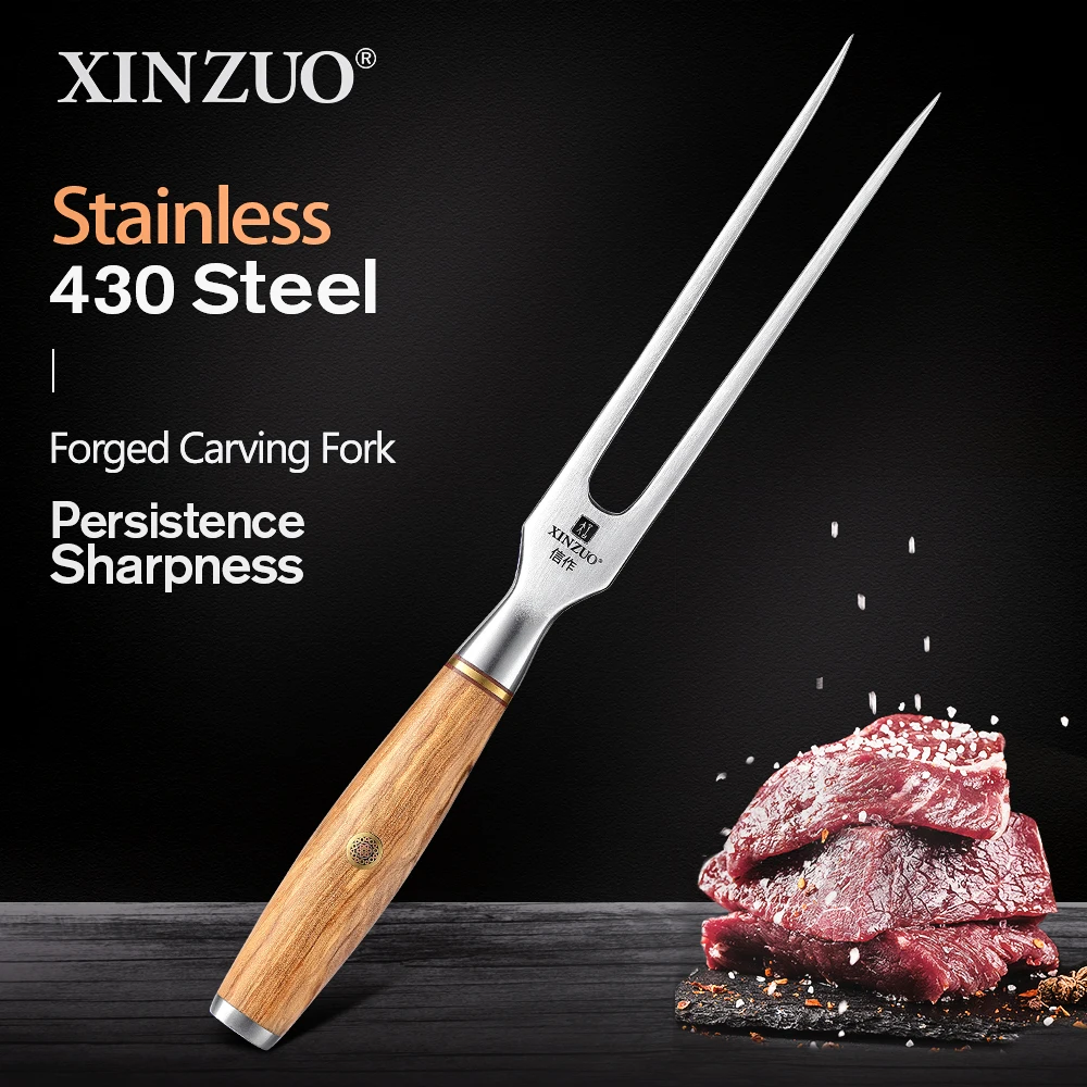 

XINZUO Newest Forged Carving Meat Fork High Carbon 430 Stainless Steel Kitchen Knives Outdoor Portable Food Grade with Gift Box
