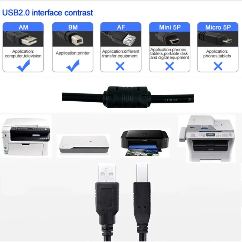컴퓨터 프린터 코드용 1.5/3/5/10M USB 고속 2.0 A-B 수 케이블 3피트 플러그 앤 플레이