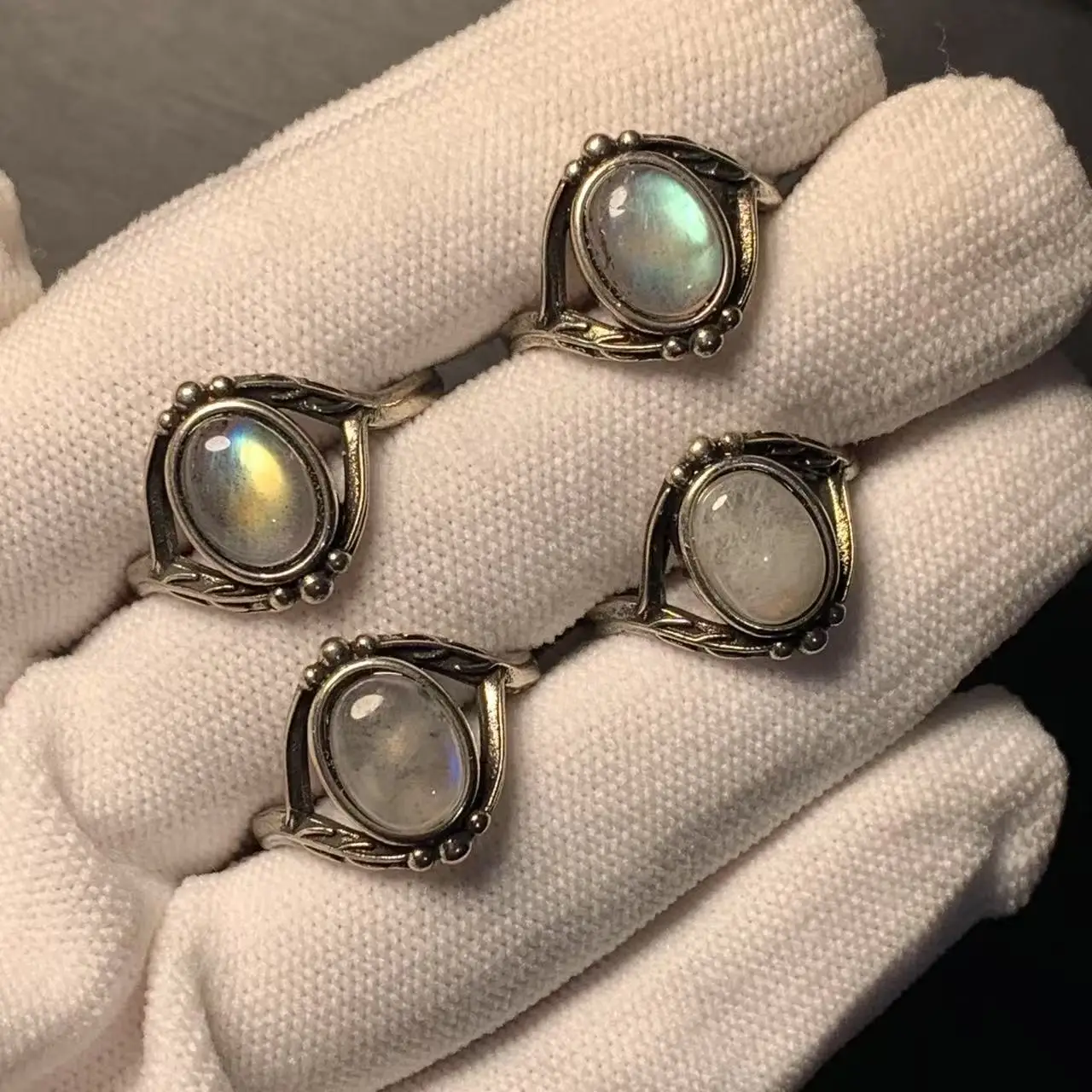 MM Natural Moonstone Ring Adjustable Female  Ring Jewelry for Women Gift Wholesale High Quality Vintage Fine