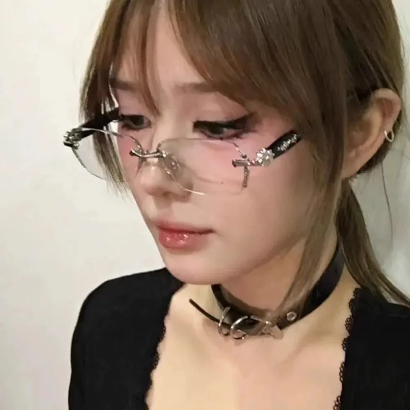 Women Y2K Vintage Frameless Glasses for Men Business Fashion Travel Eyewear Anti Eyestrain High-Quality Metal Hinges Eyeglasses