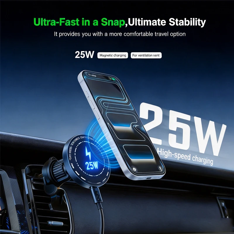 Fast Magnetic Wireless Charger Car Vent Mount with 360° Rotation Phone Holder