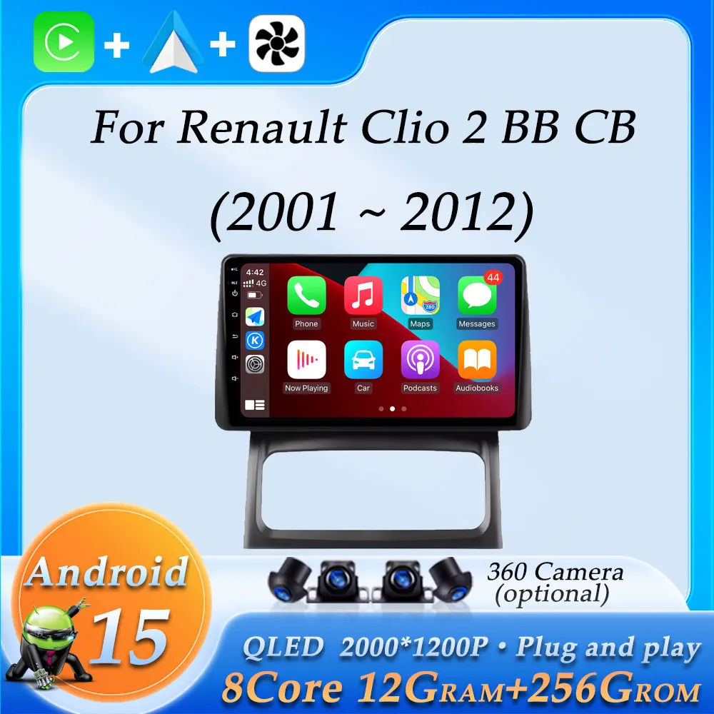 CarPlay inalámbrico para Renault Clio 2 BB CB 2001 - 2012 navegación GPS Radio de coche vídeo Audio reproductor Multimedia BT DSP estéreo WiFi 1