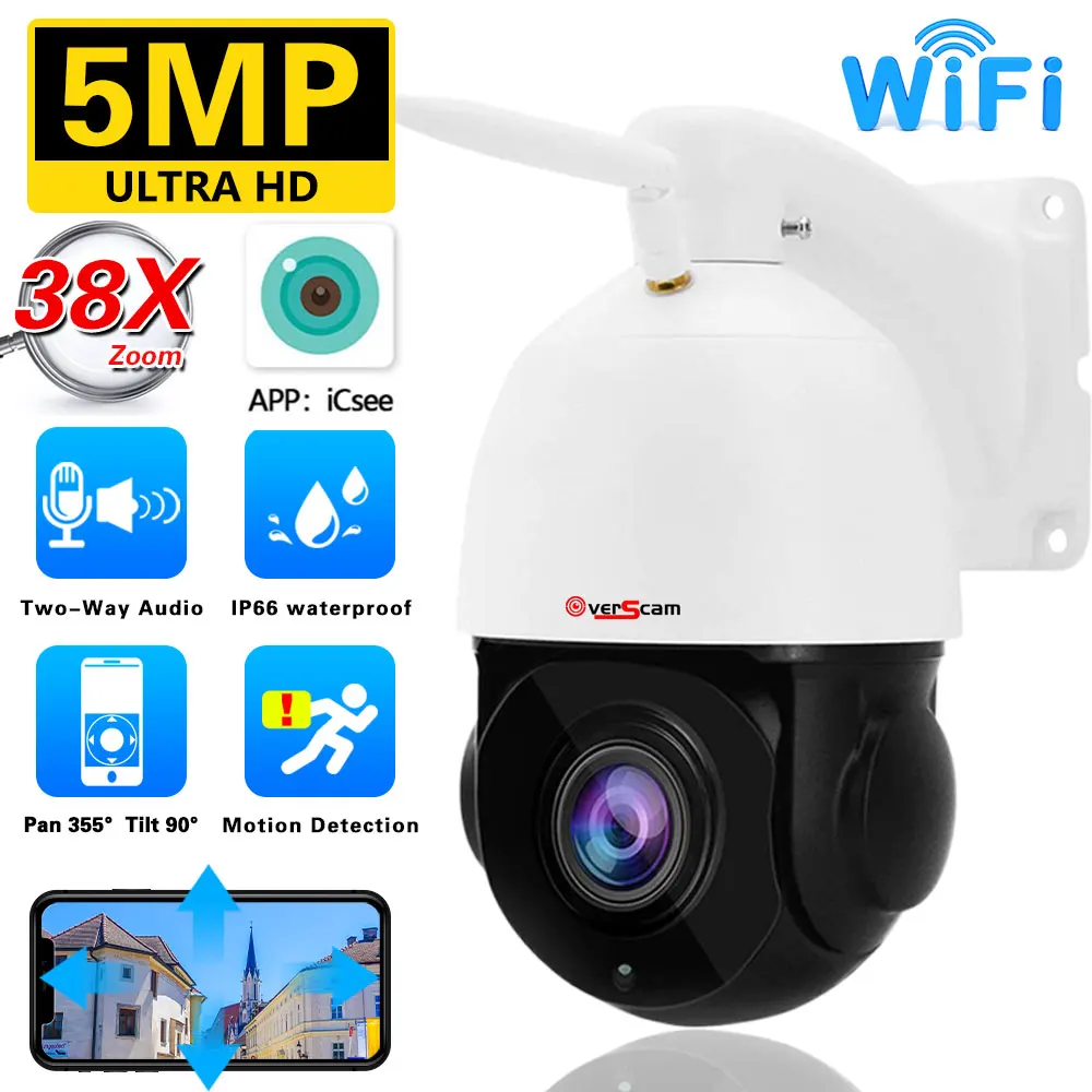 

36X Optical Zoom WIFI 5MP PTZ IP Camera Dome Outdoor Ai Two Way Audio Wireless Surveillance 150M IR Night Vision Security Camera