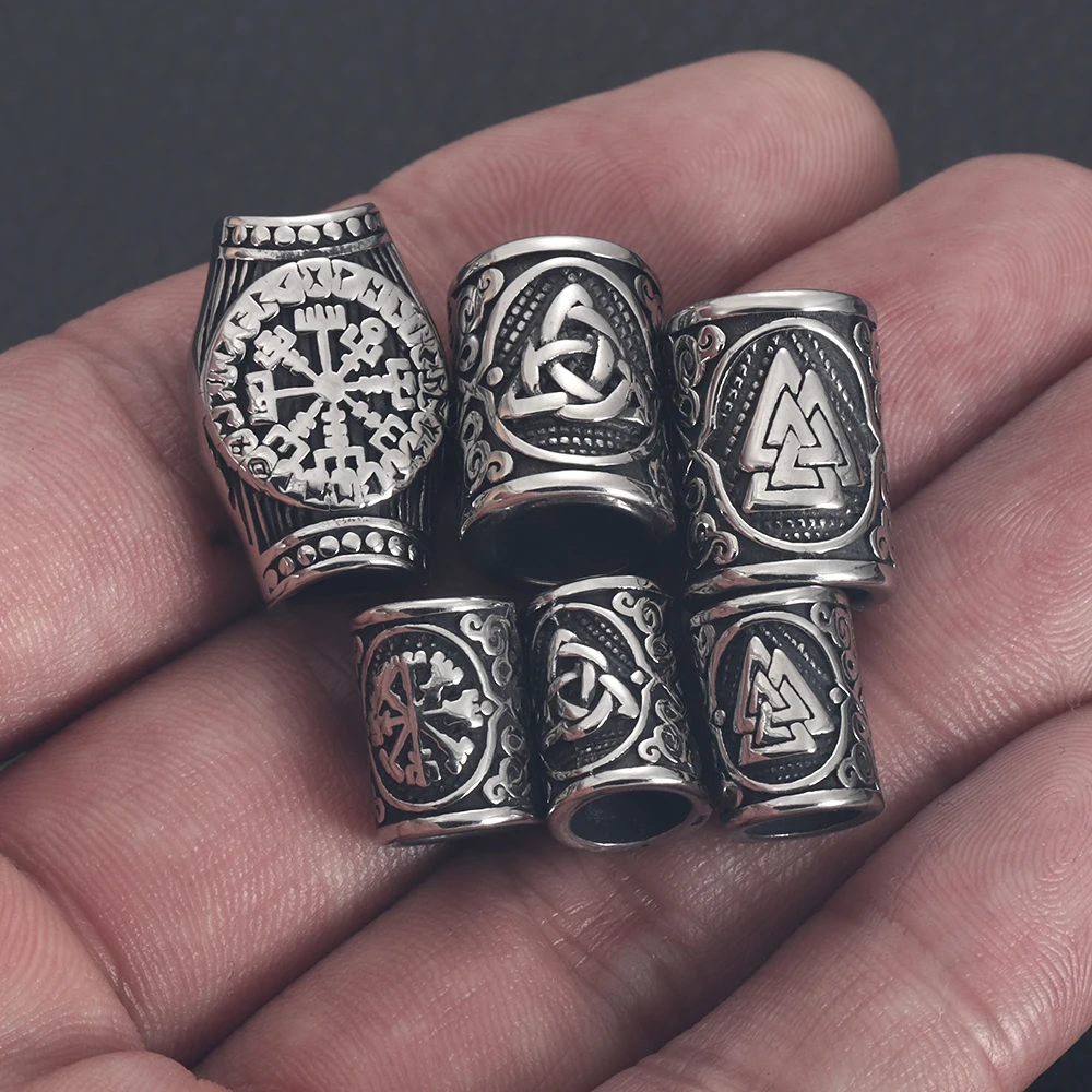 Cuentas vikingas de acero inoxidable que nunca se desvanecen, cordón de cuero con agujero de 6mm y 8mm, fabricación de joyas, cuentas de Metal, accesorios de bricolaje