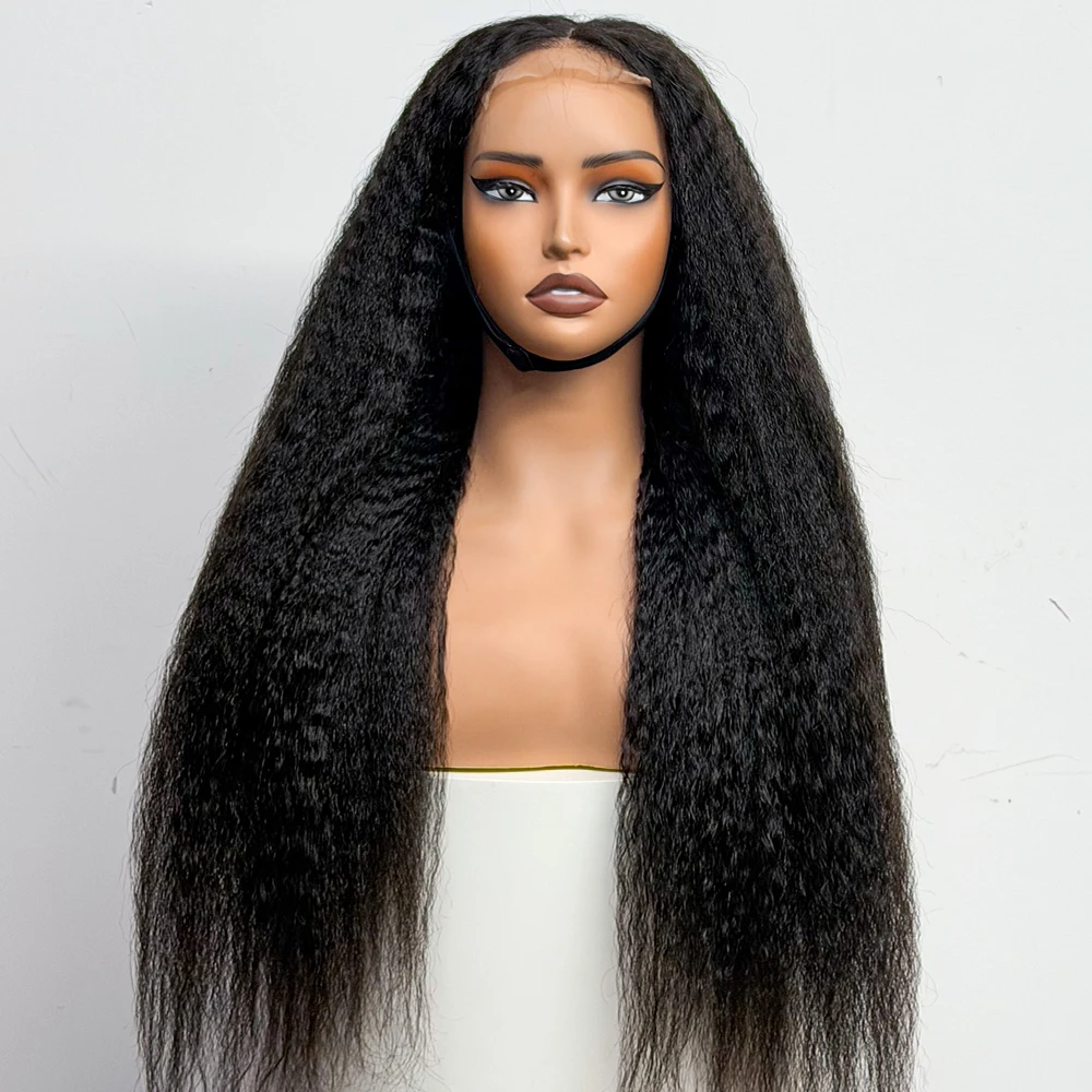 Full Kinky Straight Wig 4x4 Lace Closure Wig Thickest 300% Density Human Hair Wig 28inch Yaki Straight For  Black Women