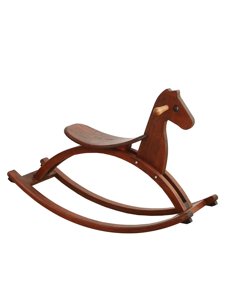 Yy Children's Wooden Horse Rocking Horse Kids Wooden Toy Solid Wood Curved Concept Rocking Chair