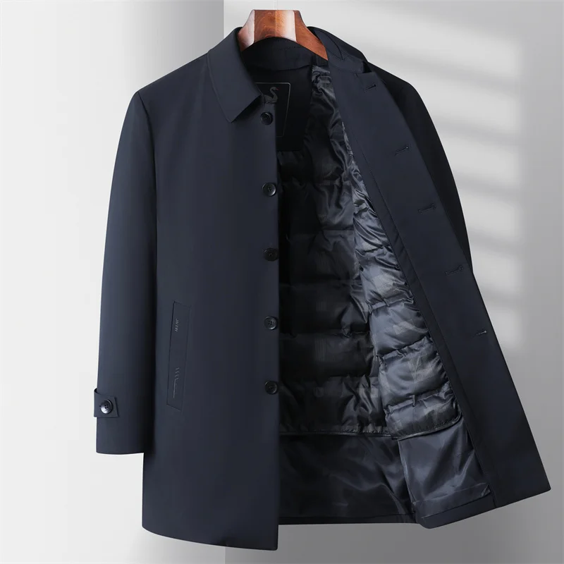 

2022 New Men's M-4XL Casual Fashion Down Jacket Single Breasted With Long Lapel Business Gentleman's Thick Dad Jacket
