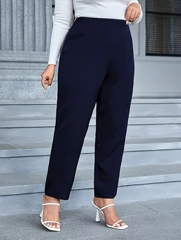 2024 autumn and winter new style women's plus size knitted fabric casual commuting gentle temperament straight leg pants.