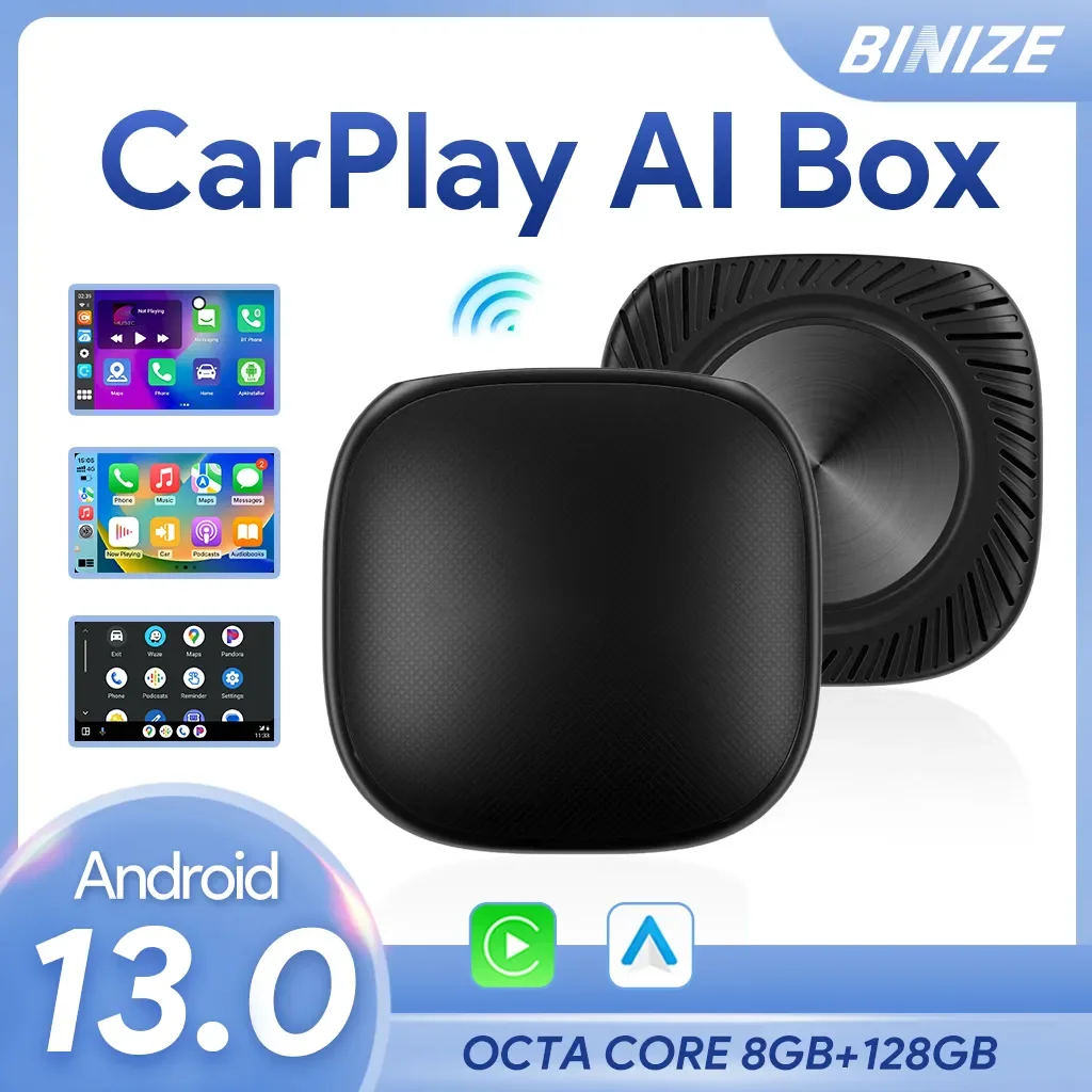 Binize CarPlay Ai Box Plus Wireless Apple CarPlay Wireless Android Auto  Adapter,Android 12.0 System 8-core, Google Play Download  Apps/Netflix//GPS+Glonass/4G Network/8+ 128GB Memory 