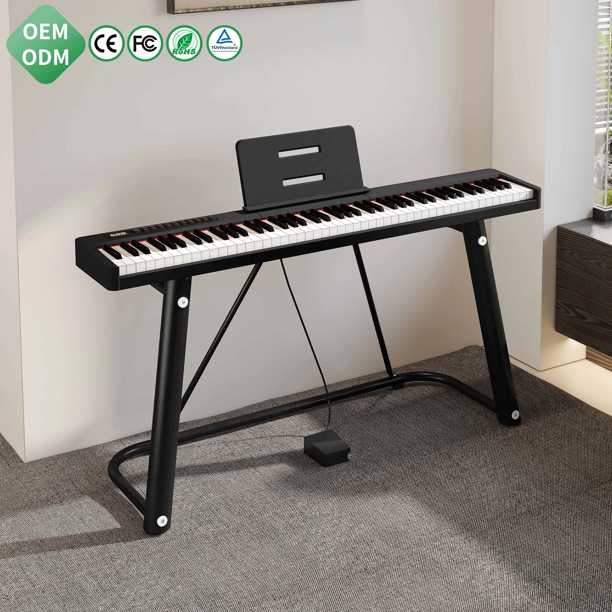 88 Keys Digital Piano PVC Veneer Wood Grain HIFI Full Range 3D Stereo Speakers with Single Pedal