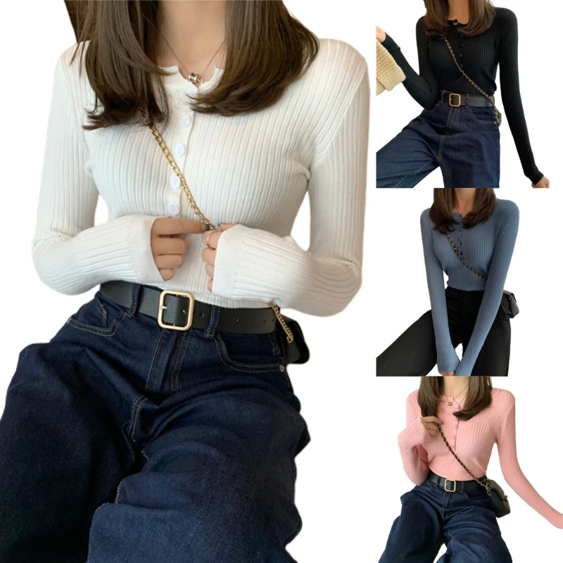 

Вязаный укороченный свитер с длинными рукавами, приталенный пуловер, джемпер, топ, осенний внутренний райд P8DB