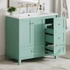 36" Modern  with USB Charging, Two Doors and Three Drawers , Small Bathroom Vanity Cabinet with Single Sink, Green 3