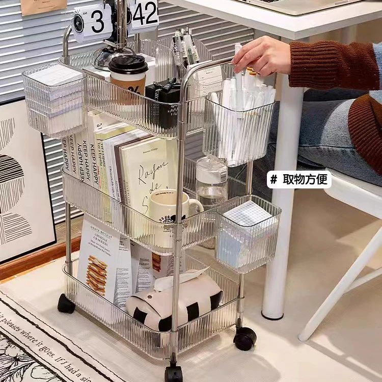 Salon Cart Kitchen Living Room Bathroom Storage Cart With Basket Plastic Transparent 4-layer Rolling