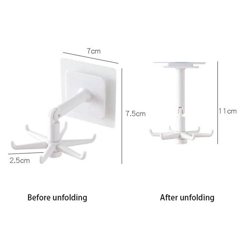 2pcs Black Kitchen Rotating Punch-free Wall-mounted Shelf 6 Rotating Hooks Pot Shovel Chopping Nail-free Adhesive Hook Rack