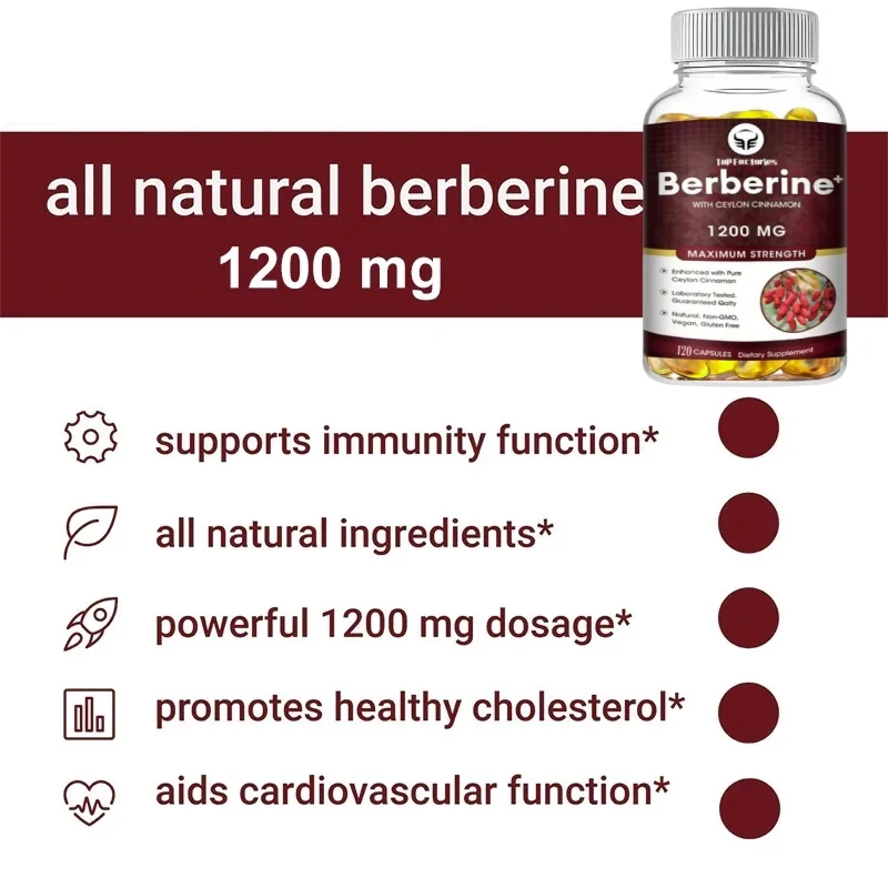 Berberine HCl 1200mg 120 Capsules Vegetarian Supplement Gluten Free NonGMO for Digestive