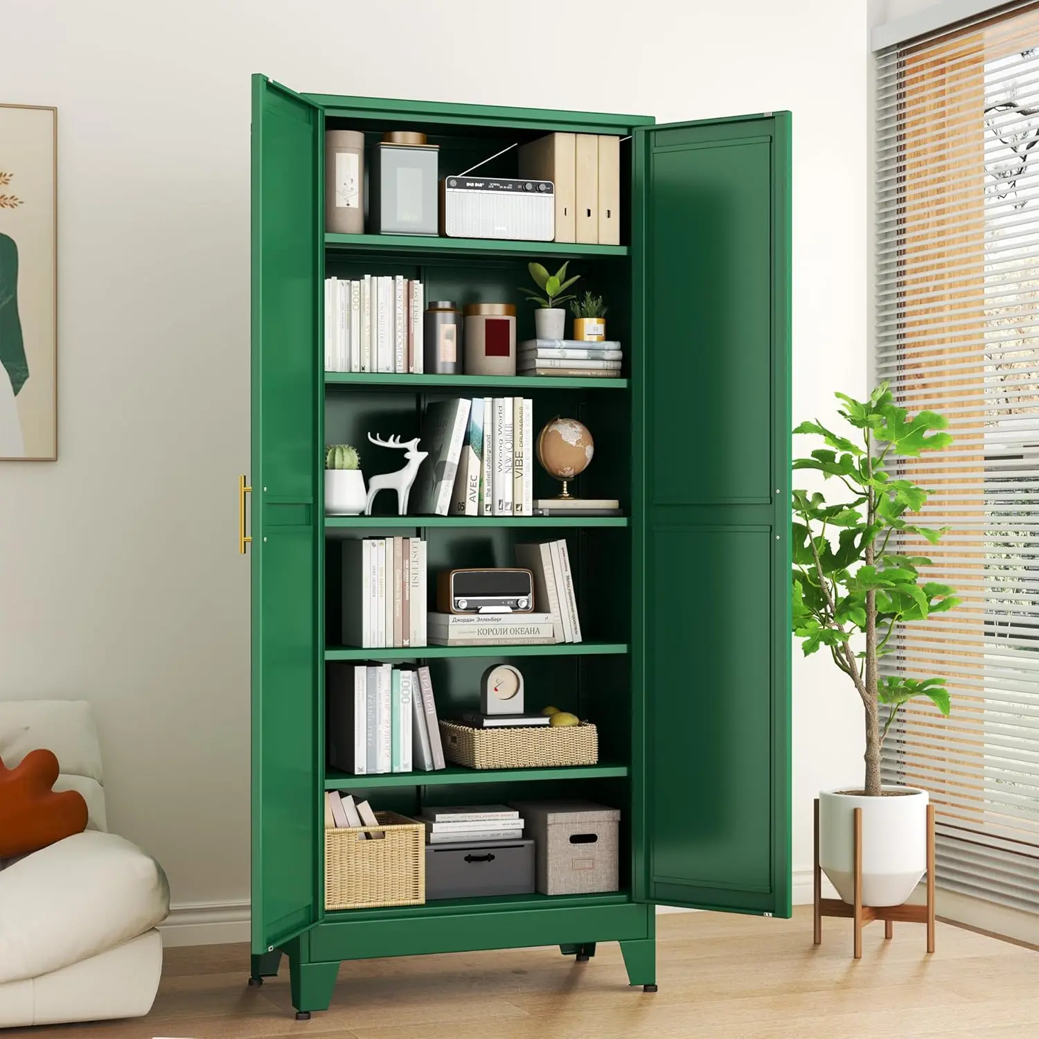 Metal Storage Cabinet 75" Steel File Cabinet for Home Office Kitchen Pantry Storage Cabinet with Doors 5 Adjustable Shelves 2