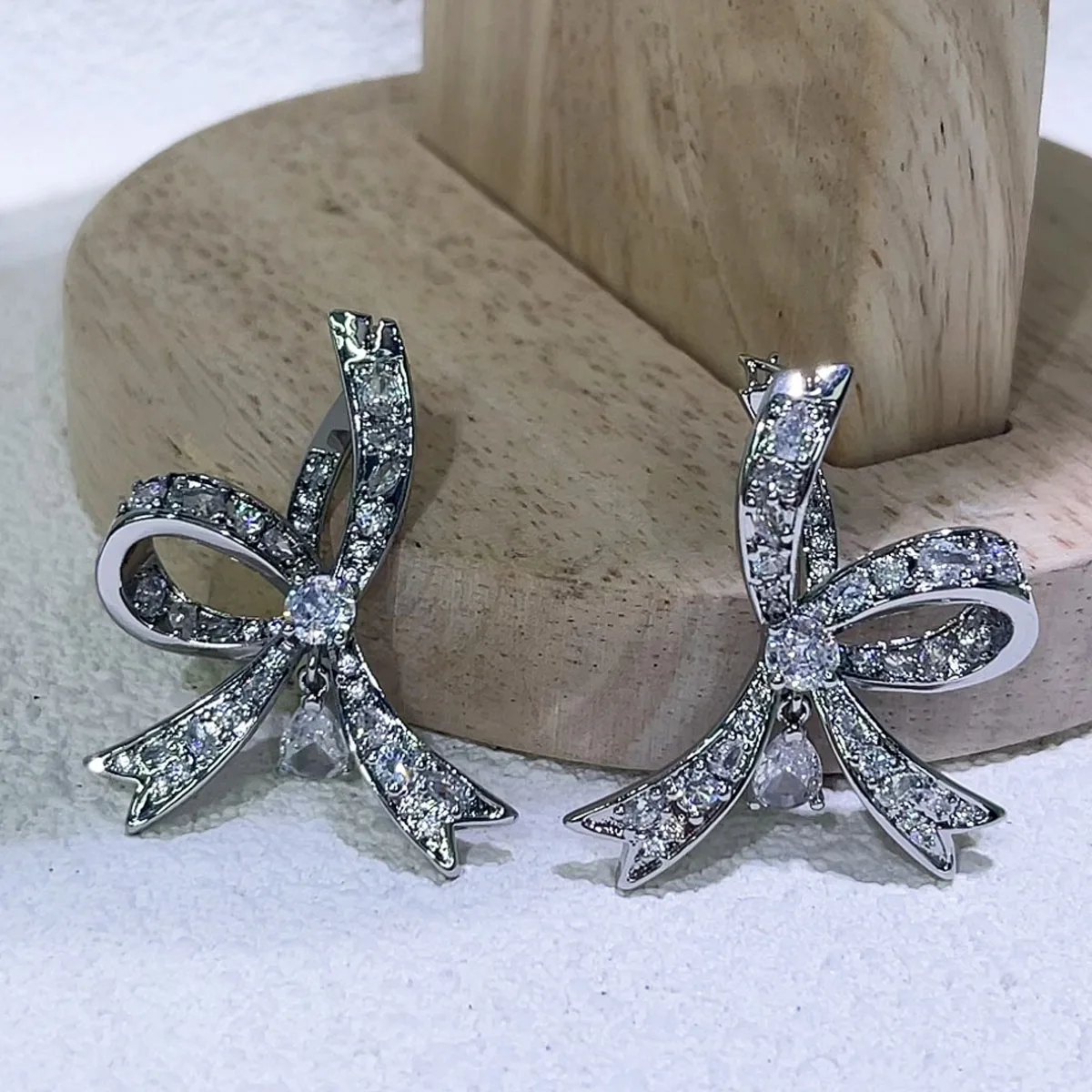 Bowknot 오리지널 패션 오스트리아 크리스탈 럭셔리 목걸이 귀걸이 팔찌 반지 로맨틱 쥬얼리 세트 여성 웨딩 액세서리