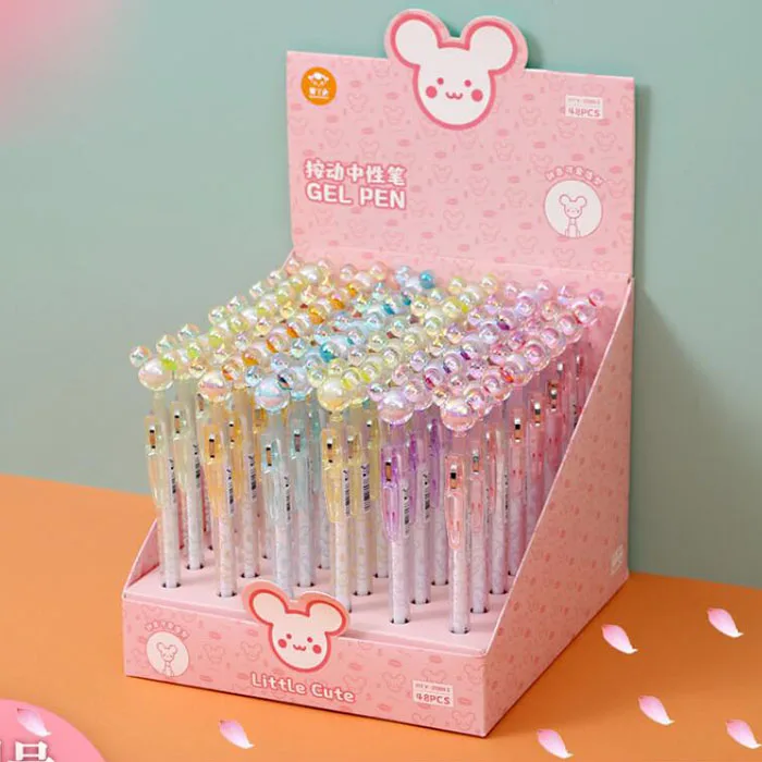 

48 pcs/lot Creative Crystal Mouse Press Gel Pen Cute 0.5mm Black Ink Pens Stationery Office School Writing Supplies wholesale